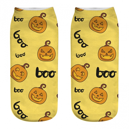 Picture of Yellow - 15# Halloween Printed Winter Warm Women's Ankle Socks Size 35-40, 1 Pair