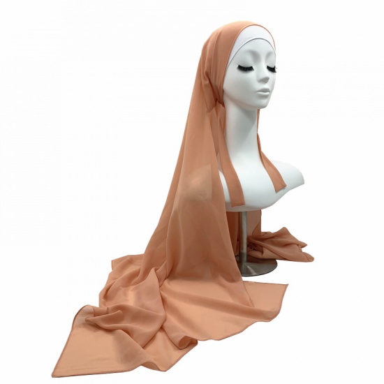 Immagine di Light Orange - 1# Chiffon Women's Hijab Scarf Wrap Solid Color 170x85cm, 1 Piece