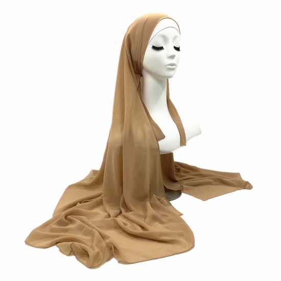 Bild von Khaki - 2# Chiffon Frauen Hijab Schal Wrap Solid Farbe 170x85cm, 1 Piece
