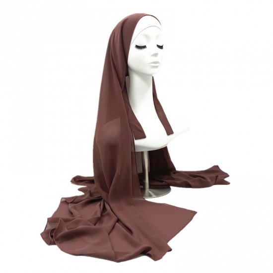 Immagine di Brown - 4# Chiffon Women's Hijab Scarf Wrap Solid Color 170x85cm, 1 Piece