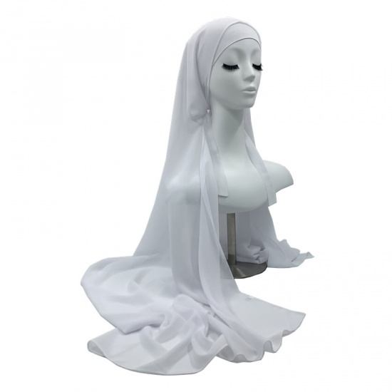 Immagine di White - 8# Chiffon Women's Hijab Scarf Wrap Solid Color 170x85cm, 1 Piece