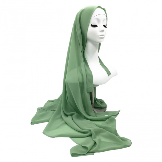 Immagine di Green - 11# Chiffon Women's Hijab Scarf Wrap Solid Color 170x85cm, 1 Piece