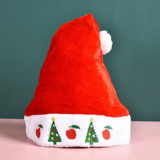 Picture of Red - 4# Velvet Plush Thicken New Year Embroidery Apple Tree Christmas Hat For Adult Festival Supplies Decoration 30x37cm, 1 Piece