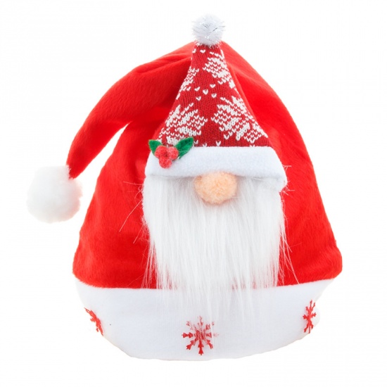 赤-2＃ベルベットぬいぐるみ厚く新年顔のないドワーフエルフ大人 子供 クリスマス帽子パーティーグッズ  可愛い40x28cm、1個 の画像