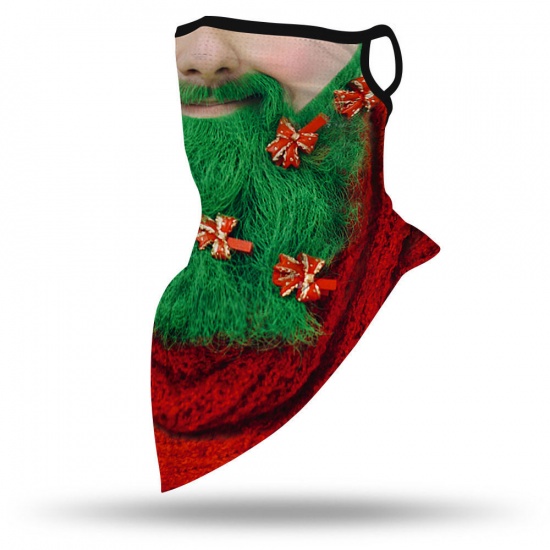 Immagine di Polyester Adults Windproof Dustproof Face Mask For Outdoor Cycling Red & Green Christmas Santa Claus 45cm x 23cm, 1 Piece