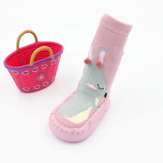 Picture of Pink - 13cm Animal Funny Indoor Newborn Baby Toddler Shoes Socks Winter Thick Terry with Non-slip Rubber Soles For 12-18 Month Baby, 1 Pair