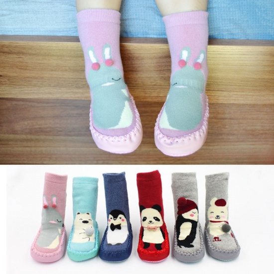 Immagine di Pink - 13cm Animal Funny Indoor Newborn Baby Toddler Shoes Socks Winter Thick Terry with Non-slip Rubber Soles For 12-18 Month Baby, 1 Pair