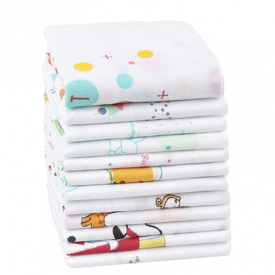Immagine di Mixed Color - Cartoon Children's Baby Saliva Towel Absorbent Handkerchief Square 35x35cm, 12 PCs