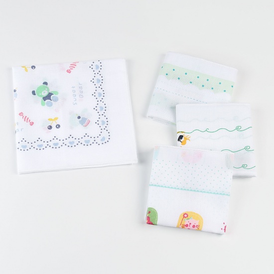 Immagine di Mixed Color - Cartoon Children's Baby Saliva Towel Absorbent Handkerchief Square 35x35cm, 12 PCs