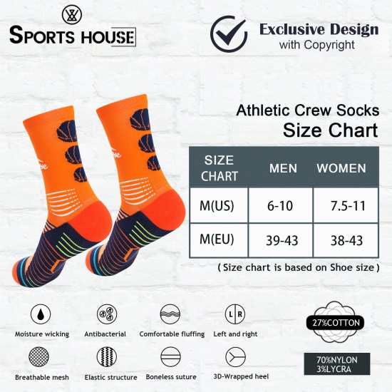 Picture of Orange - Multifunction Non-slip Breathable Man's Sport Socks Basketball Size M（39-43）, 3 Pairs