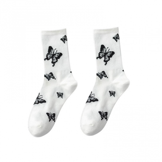 Picture of White - Polyester Butterfly Socks For Women Size 35-39, 1 Pair