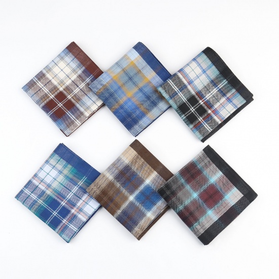 Immagine di Mixed - Cotton Retro Classic Plaid Men's Handkerchief For Suit Pocket Square 43x43cm, 6 PCs