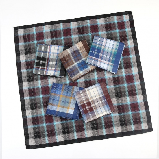 Immagine di Mixed - Cotton Retro Classic Plaid Men's Handkerchief For Suit Pocket Square 43x43cm, 6 PCs