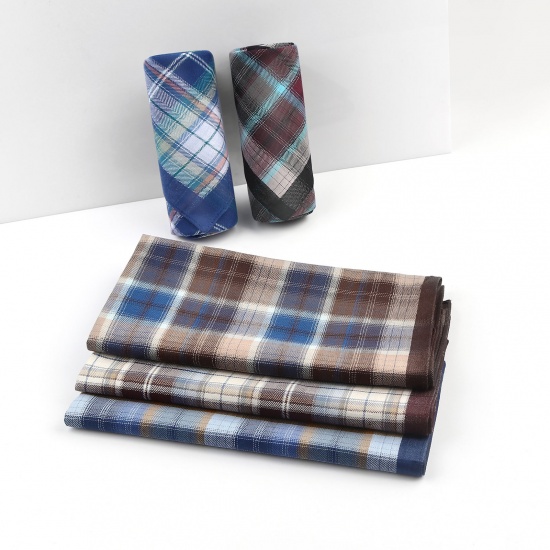 Immagine di Mixed - Cotton Retro Classic Plaid Men's Handkerchief For Suit Pocket Square 43x43cm, 6 PCs