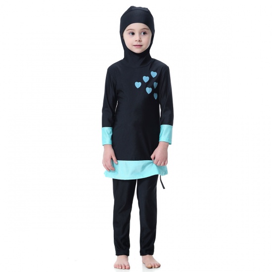 黒-イスラム教徒 長袖ズボン女の子 子供ツー着スプリット水着90cm、1セット の画像