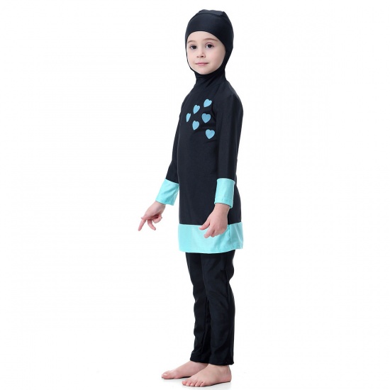Picture of Black - Muslim Long Sleeve Trousers Girl Child's Two-Piece Split Swimwear 100cm, 1 Set