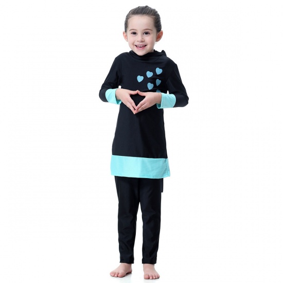 Picture of Black - Muslim Long Sleeve Trousers Girl Child's Two-Piece Split Swimwear 100cm, 1 Set