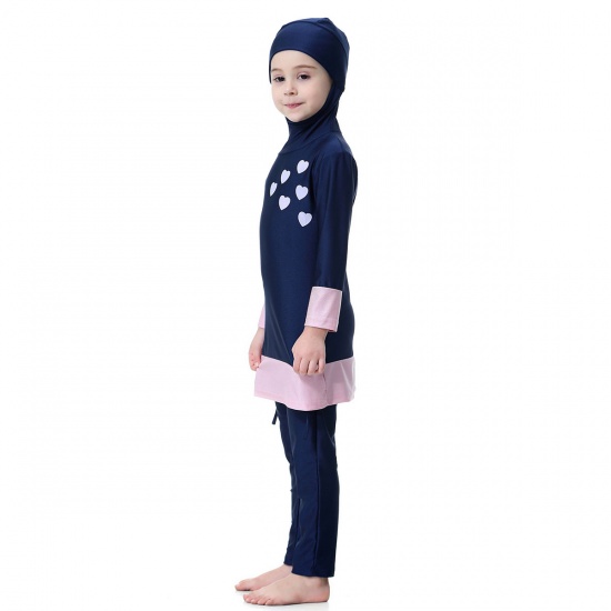 ネイビーブルー-イスラム教徒 長袖ズボン女の子 子供ツー着スプリット水着90cm、1セット の画像