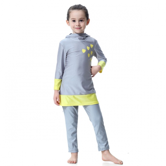 Picture of Gray - Muslim Long Sleeve Trousers Girl Child's Two-Piece Split Swimwear 120cm, 1 Set
