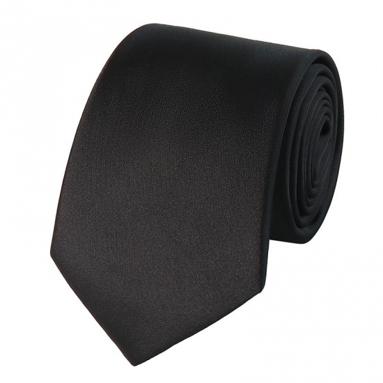 Picture of Black - Men's Solid Color Glossy Tie Necktie Suit Accessories 147x8cm, 1 Piece