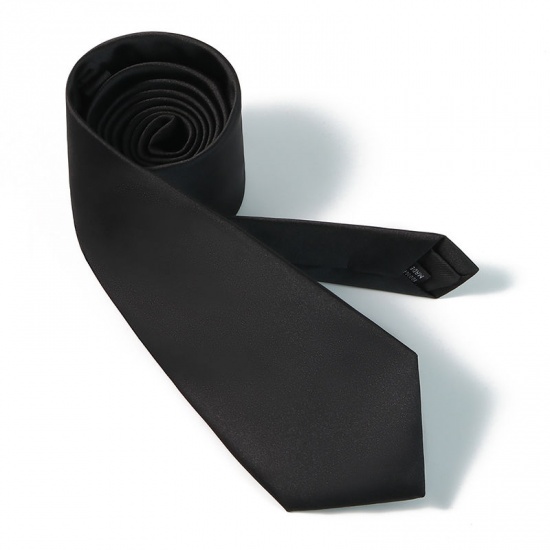 Immagine di Black - Men's Solid Color Glossy Tie Necktie Suit Accessories 147x8cm, 1 Piece