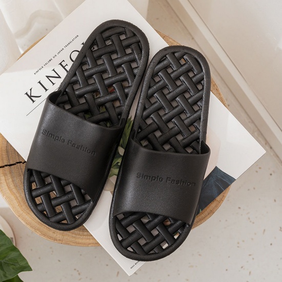 Picture of Black - Size 42-43 PVC Men And Women Couple Summer Soft Soled Non-Slip Shower Slippers Sandals For Bathroom Indoor, 1 Pair