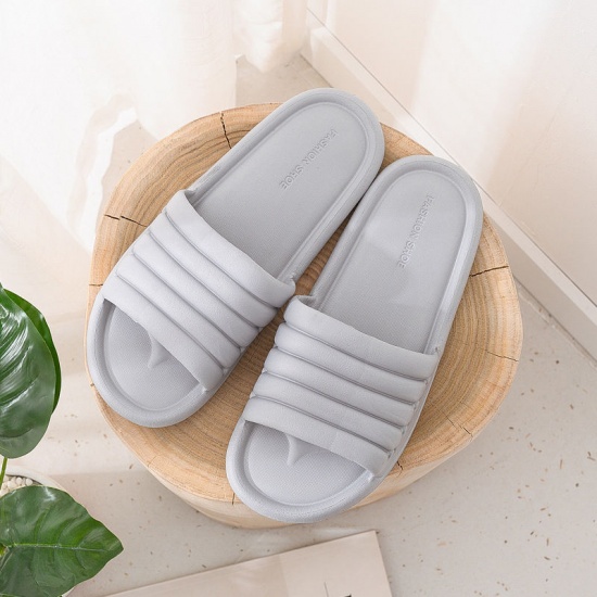 Picture of Gray - Size 42-43 EVA Men And Women Couple Summer Soft Soled Non-Slip Shower Slippers Sandals For Bathroom Indoor, 1 Pair
