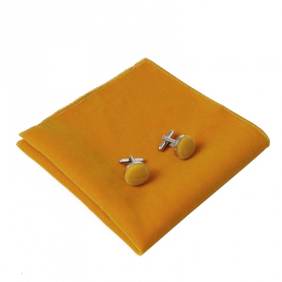 Изображение Orange - 1# Velvet Bow Tie & Cufflinks & Handkerchief For Formal Suit Accessories 23x23cm - 1.6cm Dia., 1 Set