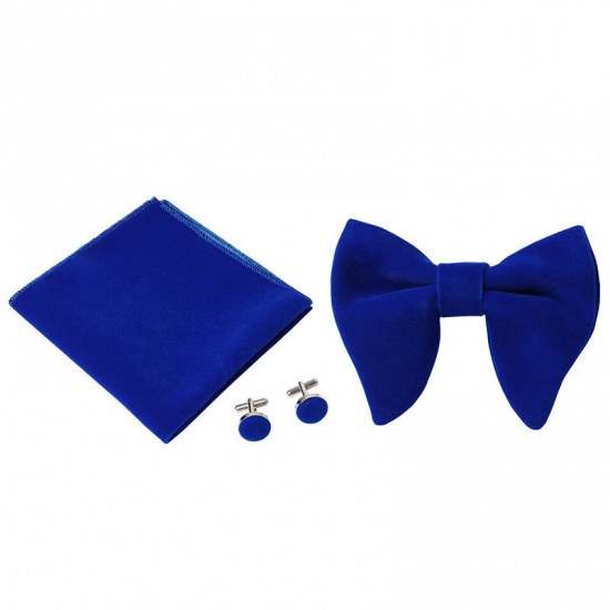 Изображение Royal Blue - 6# Velvet Bow Tie & Cufflinks & Handkerchief For Formal Suit Accessories 23x23cm - 1.6cm Dia., 1 Set