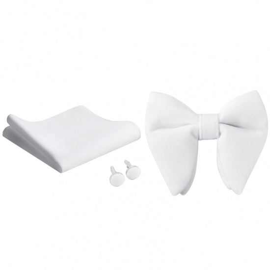 Изображение White - 8# Velvet Bow Tie & Cufflinks & Handkerchief For Formal Suit Accessories 23x23cm - 1.6cm Dia., 1 Set