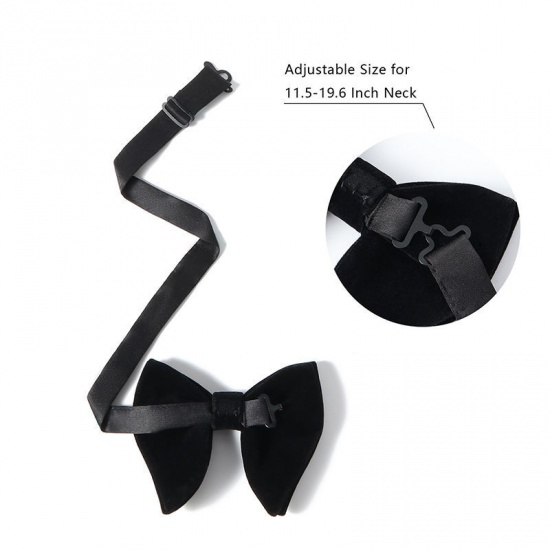 Изображение Black - 18# Velvet Bow Tie & Cufflinks & Handkerchief For Formal Suit Accessories 23x23cm - 1.6cm Dia., 1 Set