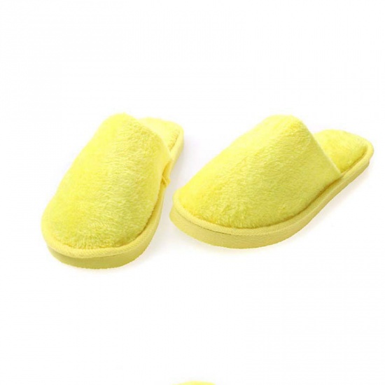 Immagine di Lemon Yellow - Size 37-38 Winter Warm Soft Plush Furry Couple Unisex Non-Slip Slippers Shoes For Bedroom Floor Indoor, 1 Pair