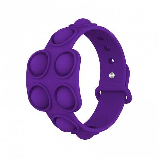 Immagine di Purple - 8# Silicone Push Bubble Popper Reliver Stress Educational Toys Wristband Bracelets For Children Adult Squeeze Fidget Sensory Toy 25.5x3.2cm, 1 Piece