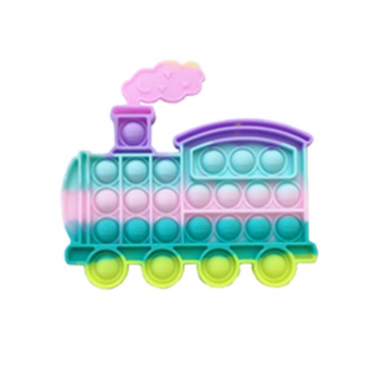 Immagine di Multicolor - 6# Train Silicone Push Bubble Popper Reliver Stress Educational Toys For Children Adult Squeeze Fidget Sensory Toy 15.3x12.8cm, 1 Piece