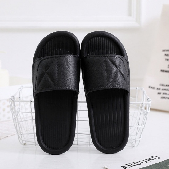 Picture of Black - 42-43 EVA Men And Women Couple Summer Soft Soled Non-Slip Shower Slippers Sandals For Bathroom Indoor, 1 Pair