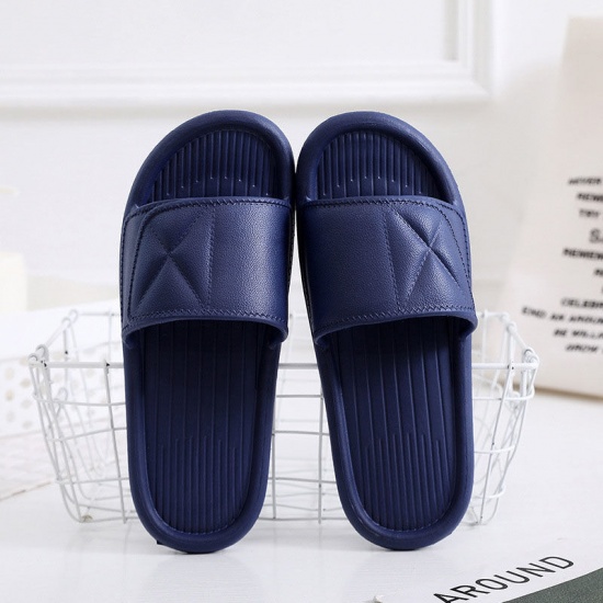 Picture of Dark Blue - 44-45 EVA Men And Women Couple Summer Soft Soled Non-Slip Shower Slippers Sandals For Bathroom Indoor, 1 Pair