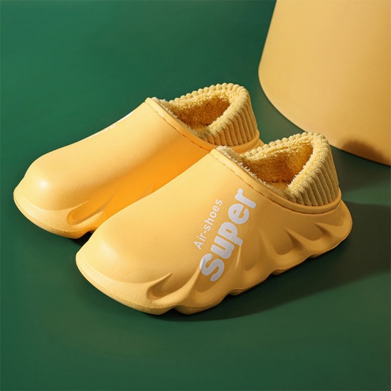 Immagine di Yellow - 40-41 EVA Waterproof Winter Plush Comfort Non-Slip Women's Slippers Shoes For Bedroom Floor Indoor, 1 Pair