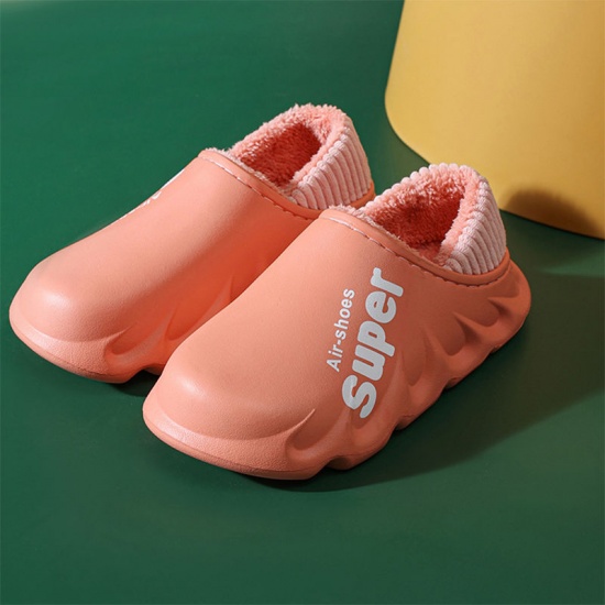 Picture of Pink - 36-37 EVA Waterproof Winter Plush Comfort Non-Slip Women's Slippers Shoes For Bedroom Floor Indoor, 1 Pair