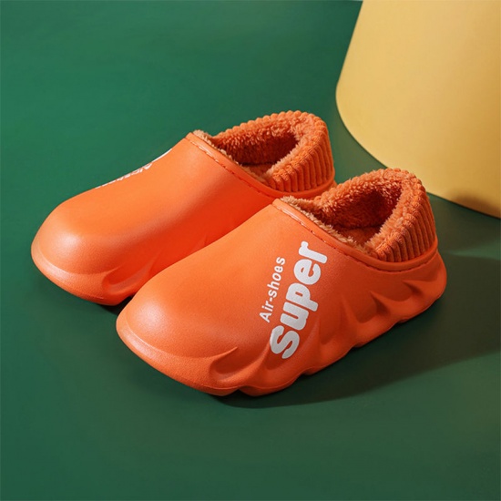 Picture of Orange - 36-37 EVA Waterproof Winter Plush Comfort Non-Slip Women's Slippers Shoes For Bedroom Floor Indoor, 1 Pair