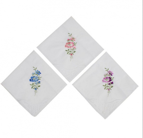 Immagine di Mixed - Cotton Embroidery Handkerchief Square Flower 27.5x27.5cm, 6 PCs