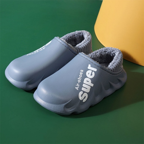 Immagine di Steel Gray - 42-43 EVA Waterproof Winter Plush Comfort Non-Slip Women's Slippers Shoes For Bedroom Floor Indoor, 1 Pair
