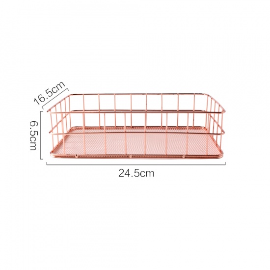 Picture of Iron Based Alloy Storage Container Box Basket Rose Gold Rectangle 24.5cm x 16.5cm, 1 Piece