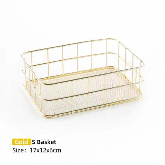 Picture of Iron Based Alloy Storage Container Box Basket Golden 17cm x 12cm, 1 Piece