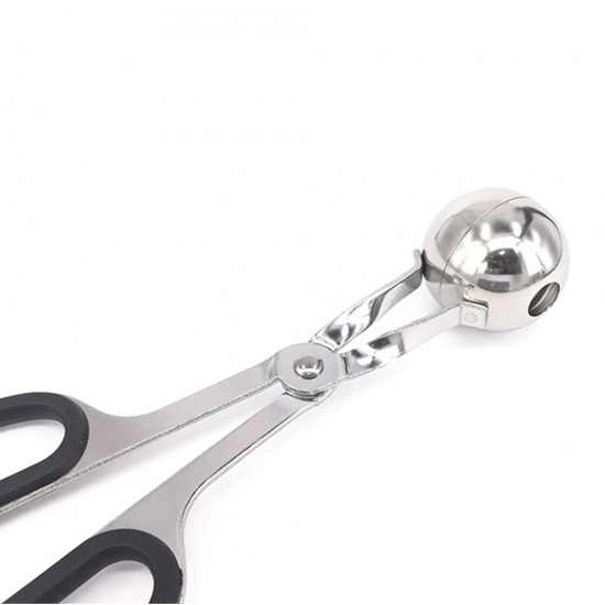 Immagine di Black - Meat Baller Stainless Steel Meatball Clip Tongs with Rubber Grips for Kitchen 17.4cm x 8cm
