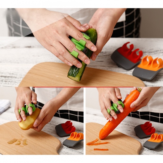 Picture of Orange - Kitchen Peeler With Finger Grips For Peeling Fruits Potato Carrot Cucumber