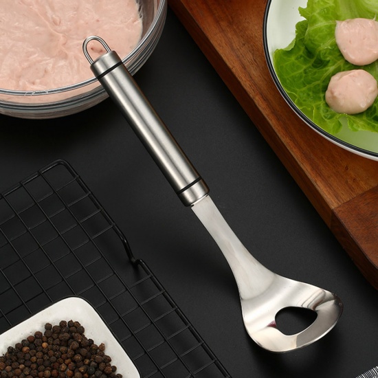 Picture of Silver Tone - Stainless Steel Meat Baller Meatball Scoop Kitchen Utensil 24cm x 6cm