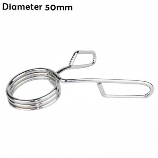 Picture of Silver Tone - Barbell Clamp Bar Spring Clips Ordinary Barbell Spring Lock Collars for Weightlifting and Strength Training 50mm