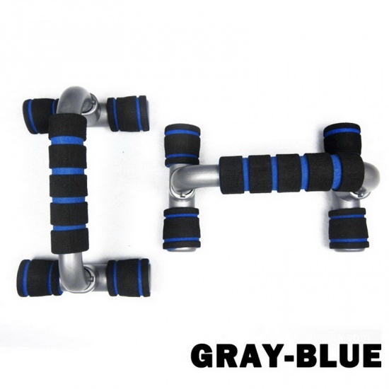 ブルー & グレー - 2 個プッシュアップスタンド 腕立て伏せトレーニング フィットネス器具 男女兼用 1セット の画像