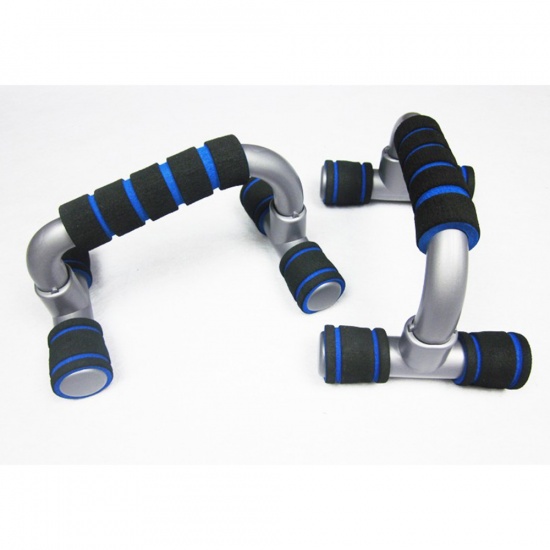 ブルー & グレー - 2 個プッシュアップスタンド 腕立て伏せトレーニング フィットネス器具 男女兼用 1セット の画像
