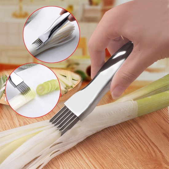 Picture of Silver Tone - 304 Stainless Steel Scallions Cutter Slicer Shredder Knife For Kitchen Cooking, 1 Piece
